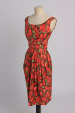Load image into Gallery viewer, Vintage 1950s original novelty print Polly Peck Miss Polly cherry print cotton dress UK 6 US 2 XS
