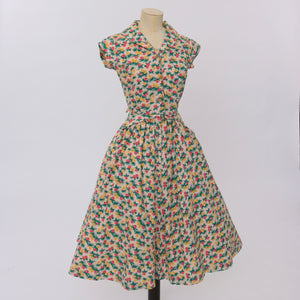 Vintage 1950s original novelty fruit print cotton dress pineapple etc by Debut dress UK 8 US 4 S