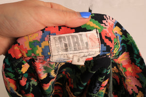 Vintage 1970s does 1950s novelty cross stitch floral print cotton skirt UK 6 US 2 XS