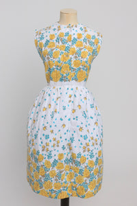 Vintage 1950s original floral border print cotton dress button front uK 8 US 4 S