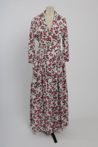 Vintage 1950s original rose print full length cotton housecoat dress UK 10 US 6 S