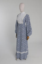 Load image into Gallery viewer, Vintage 1970s original blue cotton floral print maxi dress UK 8 10 US 4 6 S M
