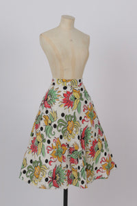 Vintage 1940s original novelty bird of paradise floral print moygashel skirt CC41 Utility UK 8 US 4 S