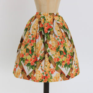 Vintage 1950s original Sportaville floral print cotton skirt UK 6 8 US 2 4 XS S