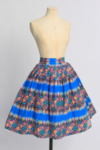 Vintage 1950s original novelty carpet print cotton skirt UK 8 US 4 S