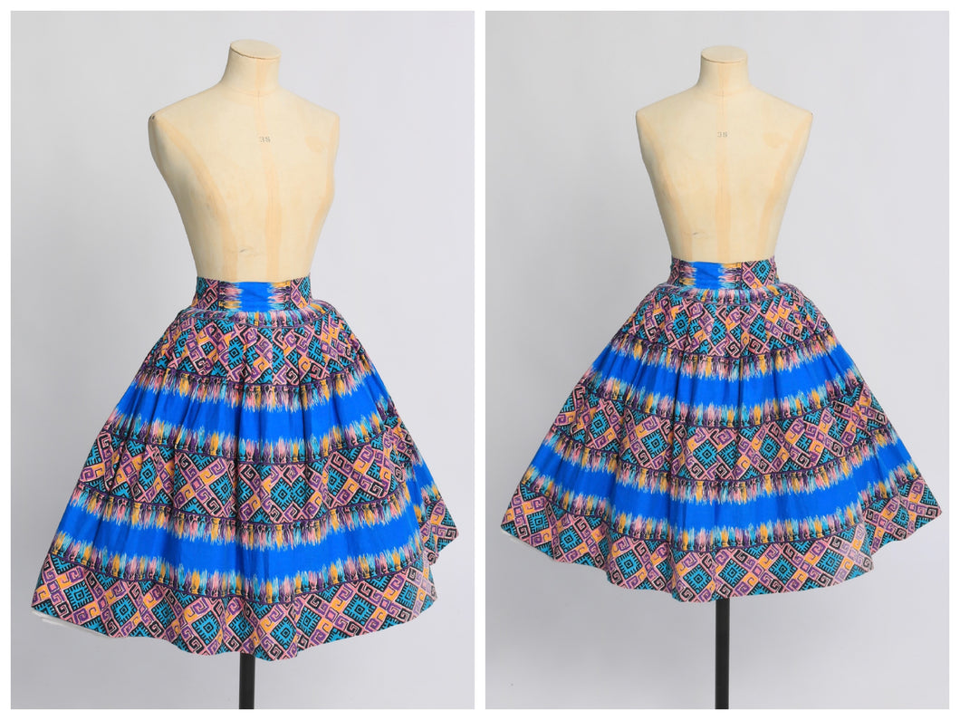 Vintage 1950s original novelty carpet print cotton skirt UK 8 US 4 S