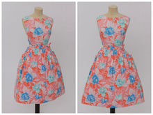 Load image into Gallery viewer, Vintage 1950s original pink floral print cotton dress with HUGE pockets UK 12 14 US 8 10 M
