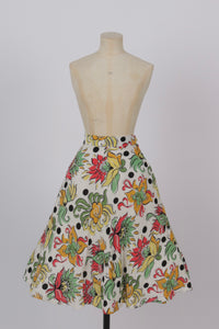 Vintage 1940s original novelty bird of paradise floral print moygashel skirt CC41 Utility UK 8 US 4 S
