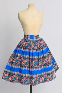 Vintage 1950s original novelty carpet print cotton skirt UK 8 US 4 S