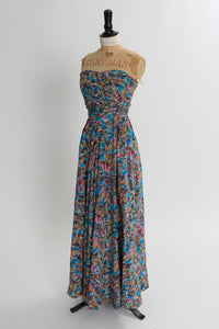 Vintage 1950s original full length novelty print dress by Baker Sportswear UK 6 US 2 XS