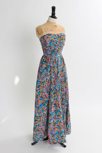 Vintage 1950s original full length novelty print dress by Baker Sportswear UK 6 US 2 XS