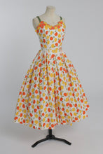 Load image into Gallery viewer, Vintage 1950s original novelty fruit print cotton dress by Carolyn Schnurer UK 8 US 4 XS S
