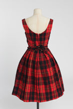 Load image into Gallery viewer, Vintage 1950s original red and black Christmas plaid check dress w statement buttons UK 6 US 2 XS
